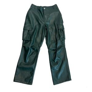 7 for all mankind dark green faux leather cargo pants drawstring ankle NWT